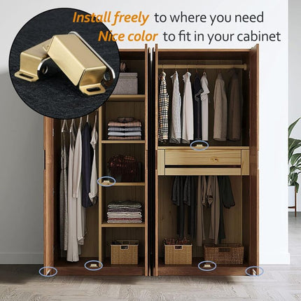 Magnetic Door Catches For Drawers Or Cabinets Door Closure, Stainless Steel Gold Finish, 4 pcs, Ecat001G-4P-Fr.