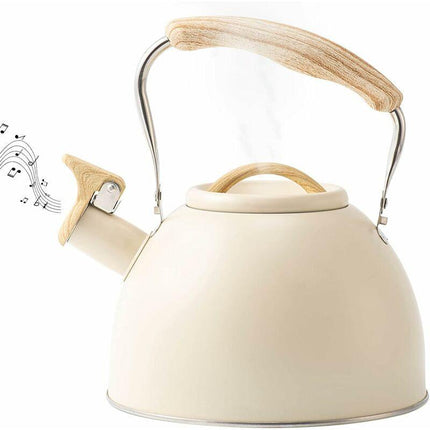 Stainless Steel Tea Kettle With Wooden Handle, 3L Induction Whistling Kettle, Retro Teapot Kettle, Boiler For Electric,.