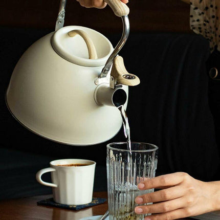 Stainless Steel Tea Kettle With Wooden Handle, 3L Induction Whistling Kettle, Retro Teapot Kettle, Boiler For Electric,.