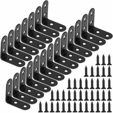 Black Right Angle Bracket L Shaped Metal Corner Braces With Screws For Wood Furniture Cupboard Support 20 pcs 40 18Mm.
