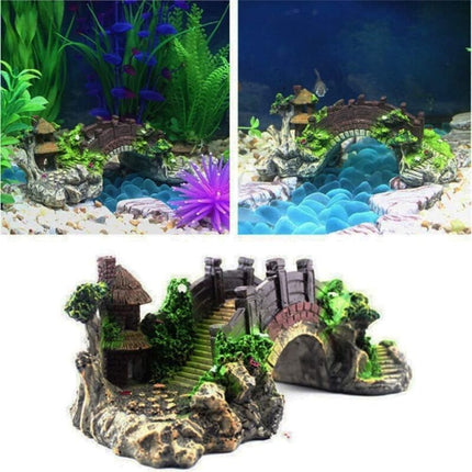 Aquarium Bridge Ornament,Fish Tank Landscape Decor Aquarium Resin Bridge Fish Tank Arch Pavilion Tree Garden Aquarium.
