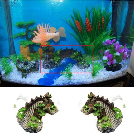 Aquarium Bridge Ornament,Fish Tank Landscape Decor Aquarium Resin Bridge Fish Tank Arch Pavilion Tree Garden Aquarium.