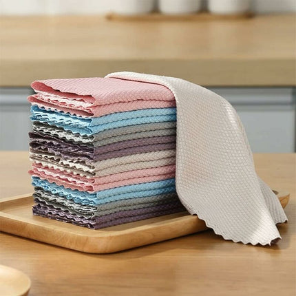 Microfiber Cleaning Cloths 10 Fish Scale Cleaning Cloth 25X25Cm, Eco-Friendly Reusable Towel For Kitchen Glass Car.