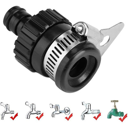 Universal Water Tap Hose Connector For Car Wash Garden Hose Quick Connector Tap Adapter Diameter Less Than 16Mm (Black).