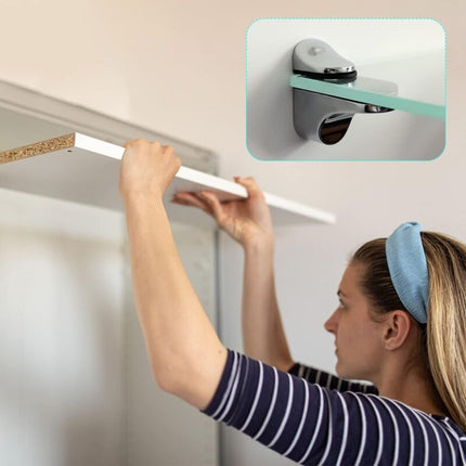 2-Piece Adjustable Glass Shelf Bracket, Support For 5-21Mm Thickness Wood/Glass Shelves.