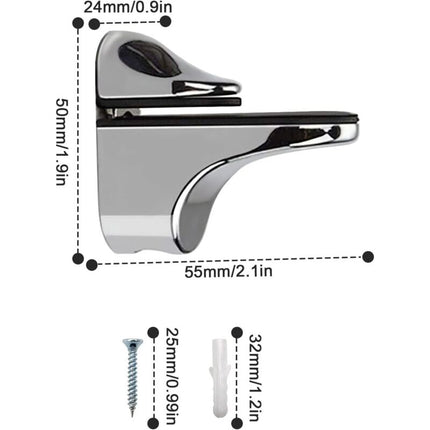 2-Piece Adjustable Glass Shelf Bracket, Support For 5-21Mm Thickness Wood/Glass Shelves.