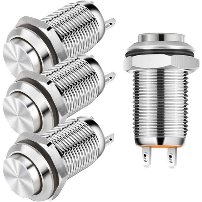 4 pcs 12Mm 3A 12V/24V/125V/250V Ac Self-Locking Waterproof Push Button Switch Nickel Plated Copper On Off Push Button.