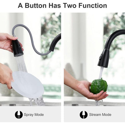 Black Kitchen Faucet, Stainless Steel Pull-Down Sprayer Sink Mixer Tap, 2 Spray Modes Kitchen Mixer Tap, High Spout And.