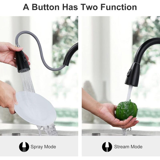 Black Kitchen Faucet, Stainless Steel Pull-Down Sprayer Sink Mixer Tap, 2 Spray Modes Kitchen Mixer Tap, High Spout And.