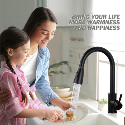 Black Kitchen Faucet, Stainless Steel Pull-Down Sprayer Sink Mixer Tap, 2 Spray Modes Kitchen Mixer Tap, High Spout And.