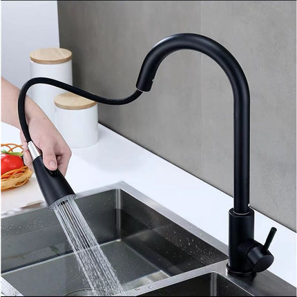 Black Kitchen Faucet, Stainless Steel Pull-Down Sprayer Sink Mixer Tap, 2 Spray Modes Kitchen Mixer Tap, High Spout And.