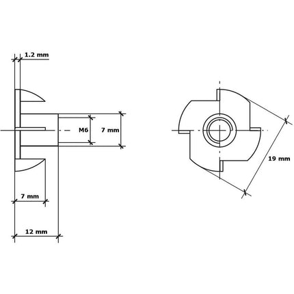 T Nut Claw Nut 4 Sided Nut Claw Fitting M6 X 12 Mm 50 pcs.