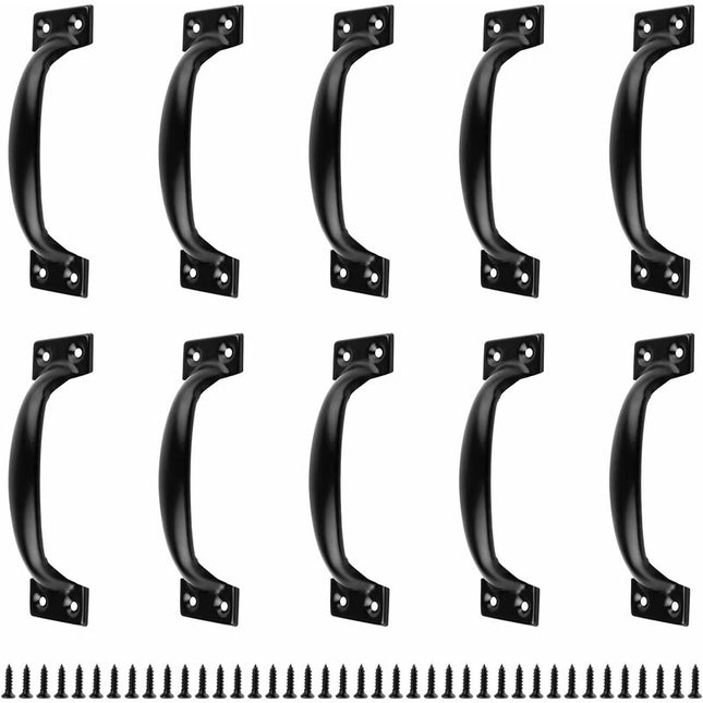 Black Furniture Handle, 10 Pieces Kitchen Cabinet Handles, Arc Drawer Handles, Effortless Push And Pull, With 40.