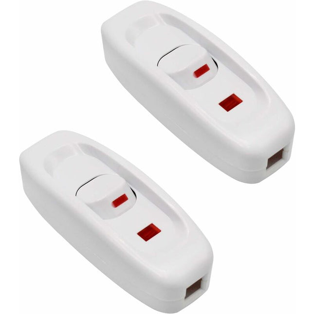 2 pcs Ac 250V 10A Inline On/Off ROcker Switch Desk Lamp Cable Switch With LED Indicator White.