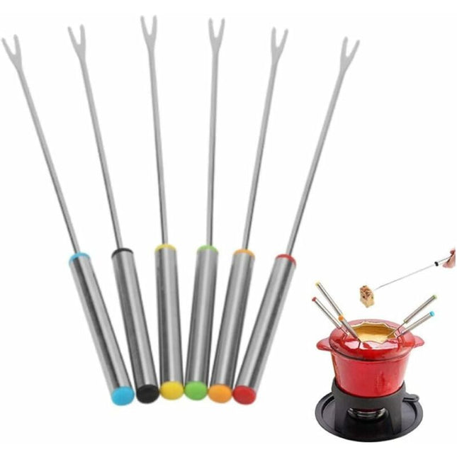 6 pcs Fondue Forks, Stainless Steel Fondue Forks, Chocolate Fondue Forks For Fruit Barbecue Pot Fork Fondue Skewers.
