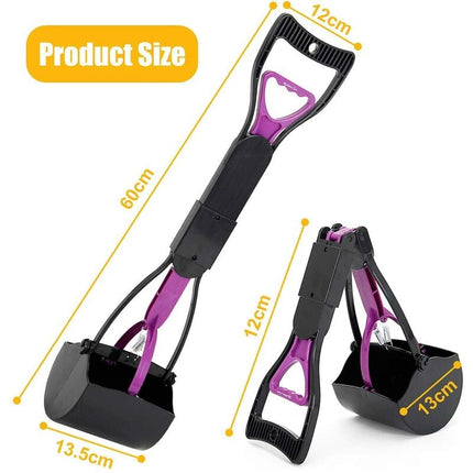 Foldable Dog And Cat Poop Scooper Pet Long Handle Pooper Scooper, Easy To Pick Up Waste, Black & Purple (Purple).