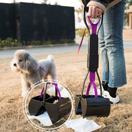Foldable Dog And Cat Poop Scooper Pet Long Handle Pooper Scooper, Easy To Pick Up Waste, Black & Purple (Purple).