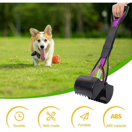 Foldable Dog And Cat Poop Scooper Pet Long Handle Pooper Scooper, Easy To Pick Up Waste, Black & Purple (Purple).