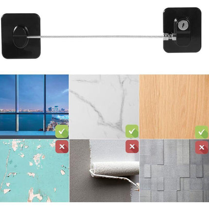 3 Pack Child Safety Window Lock, Adhesive Refrigerator Door Lock Opening Limit Cable Child Safety Window Block With 3.