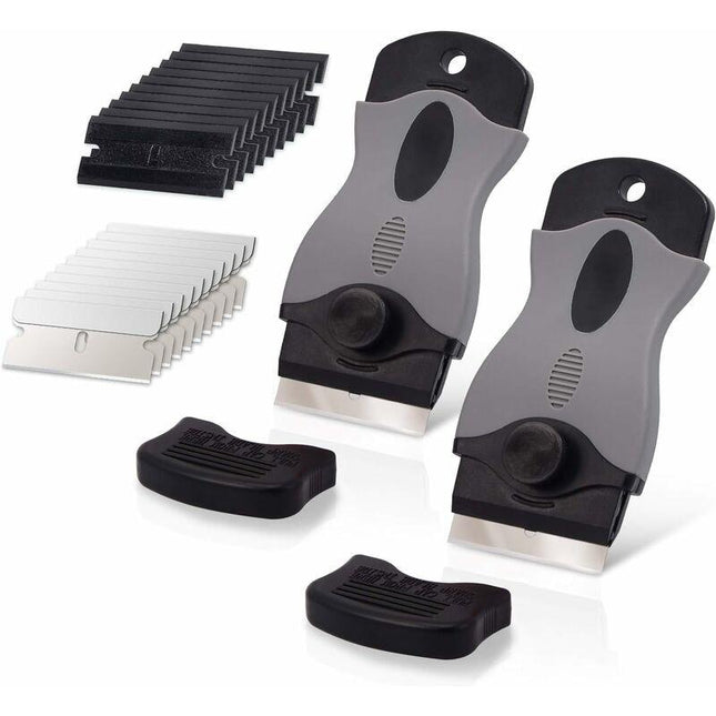 2 pcs Ceramic Hob Scraper With 10 Plastic Scrapers + 10 Metal Blades, Ceramic Hob Scraper For Removing Labels, Black.