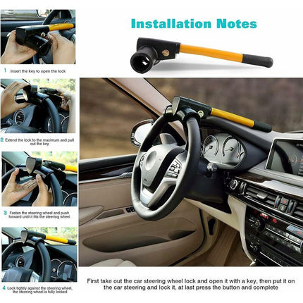 Retractable Car Steering Wheel Lock, Heavy Duty T-Bar Universal Steering Wheel Clamp With 2 Keys For Cars, Trailers,.