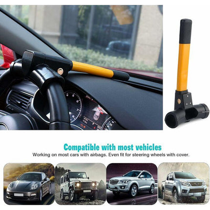 Retractable Car Steering Wheel Lock, Heavy Duty T-Bar Universal Steering Wheel Clamp With 2 Keys For Cars, Trailers,.