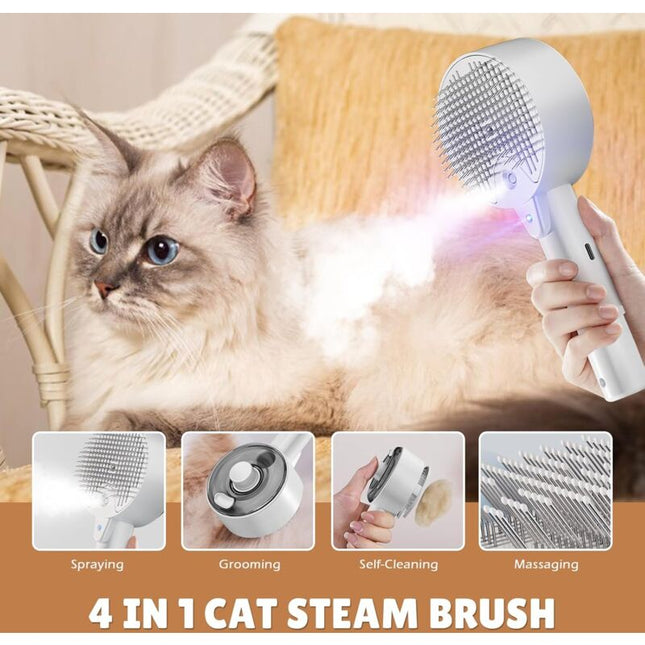 Cat Steam Brush, 4 In 1 Cat Steam Brush Self-Cleaning Cat Brush, Cat Brush With Water Tank Pet Grooming Brush For.