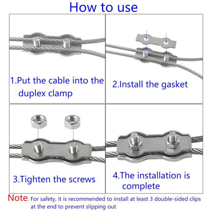 M2 Duplex Cable Clips 304 Stainless Steel Duplex Cable Clips For Wire ROpe Clotheslines Sun Sails Hanging Patio Fixed 8.