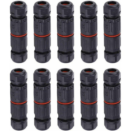 Whpps 10 pcs Ip68 Waterproof Straight Connector Junction Box Electrical Wire Cable 3 Pin Outdoor Connector Plug Socket.