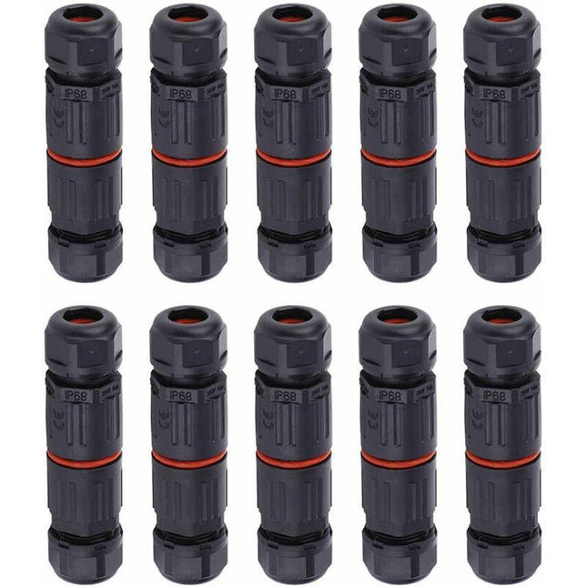 Whpps 10 pcs Ip68 Waterproof Straight Connector Junction Box Electrical Wire Cable 3 Pin Outdoor Connector Plug Socket.