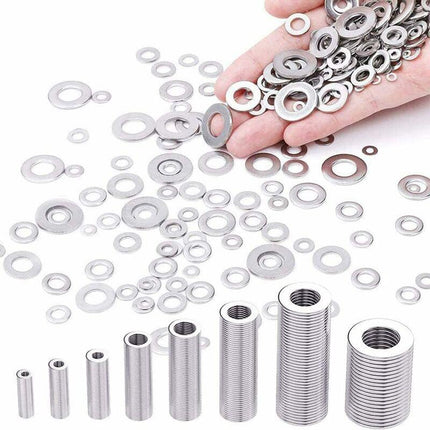 360 pcs Stainless Steel Flat Washers Assortment Kit, M2.5 M3 M4 M5 M6 M8 M10 M12 Metal Washers For Screw Sealing Gasket.