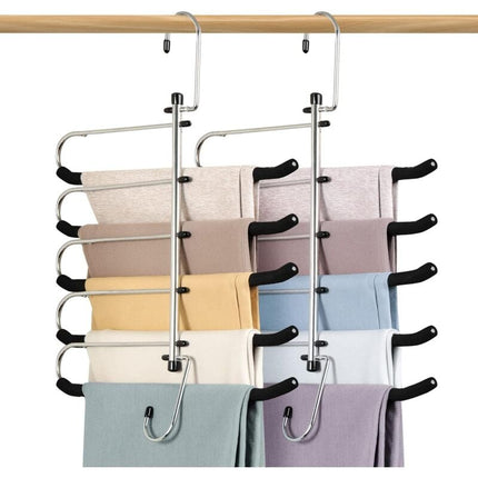 2 Pack Space Saving Hangers - Non-Slip Trouser Hanger With Foam Padded Swing Hanger Multi-Layer Hanger Organizer And.
