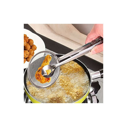 Stainless Steel Food Tongs For Snacks, Fryer, Skimmer, Spoon, Bbq, Buffet, Frying Tongs, Oil Strainer 28 X 10 Cm.
