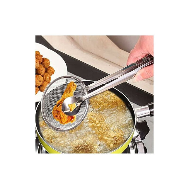 Stainless Steel Food Tongs For Snacks, Fryer, Skimmer, Spoon, Bbq, Buffet, Frying Tongs, Oil Strainer 28 X 10 Cm.