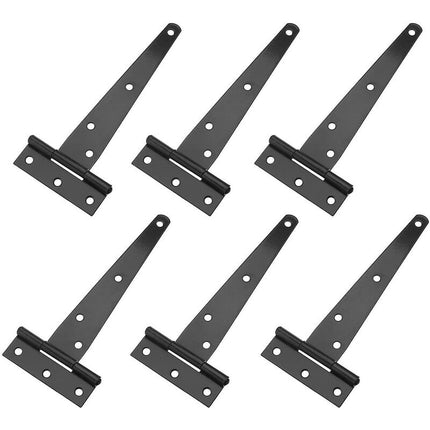 6 Pack T-Shaped Hinges For Garden Shed - 10Cm - Heavy Duty - Forged Steel - Rustproof - Black.