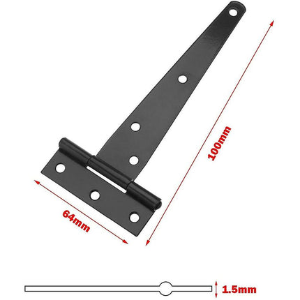6 Pack T-Shaped Hinges For Garden Shed - 10Cm - Heavy Duty - Forged Steel - Rustproof - Black.