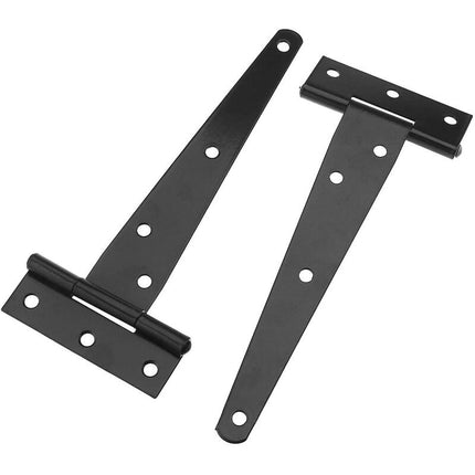 6 Pack T-Shaped Hinges For Garden Shed - 10Cm - Heavy Duty - Forged Steel - Rustproof - Black.