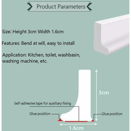 2M/78In Silicone Shower Threshold Water Barrier, Wet ROom Floor Water Barrier, Bathroom Water DAm, Shower Sealing.