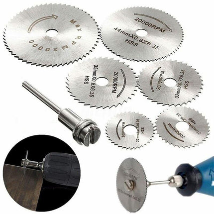 6 pcs Hss Saw Blades Set With 1Pc 1/8" Shank Extension ROd, Cutting Wheel Set For ROtary Tools.