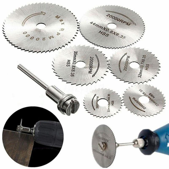 6 pcs Hss Saw Blades Set With 1Pc 1/8" Shank Extension ROd, Cutting Wheel Set For ROtary Tools.