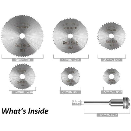 6 pcs Hss Saw Blades Set With 1Pc 1/8" Shank Extension ROd, Cutting Wheel Set For ROtary Tools.