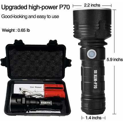 30000-100000 Lumen High Power LED Flashlight Waterproof Ultra Bright, 3 Modes High Brightness Usb Rechargeable.