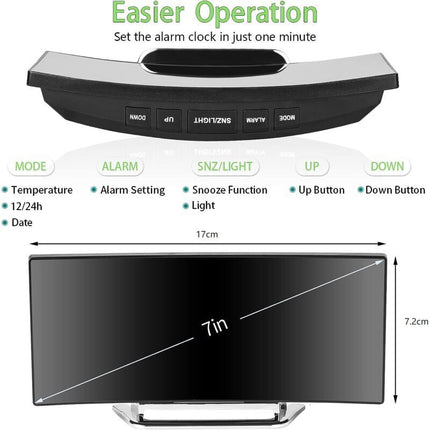 Digital Alarm Clock For Bedroom, 7'' LED Mirror Screen, 2 Brightness, Temperature, DAte, Usb Powered, Memory Function.