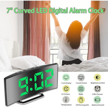 Digital Alarm Clock For Bedroom, 7'' LED Mirror Screen, 2 Brightness, Temperature, DAte, Usb Powered, Memory Function.