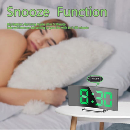 Digital Alarm Clock For Bedroom, 7'' LED Mirror Screen, 2 Brightness, Temperature, DAte, Usb Powered, Memory Function.