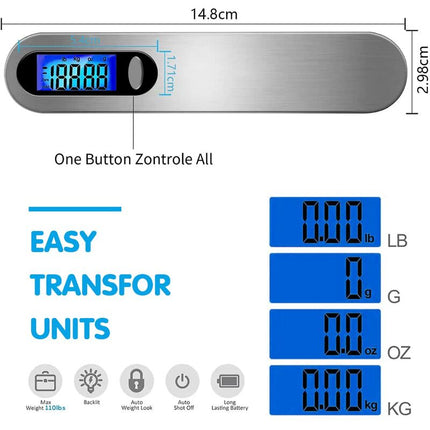 Travel Luggage Scale, Portable Digital Luggage Scale Max 50Kg/110Lb (Lb,G,Oz,Kg) Scale With Hook For.