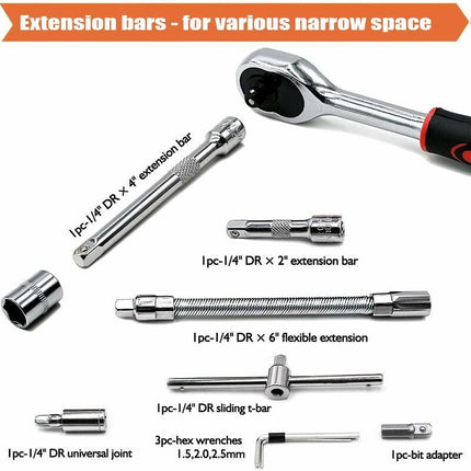 46 pcs Socket Set Chrome Vanadium 1/4" Adapter Set Socket Set For Car Diy.