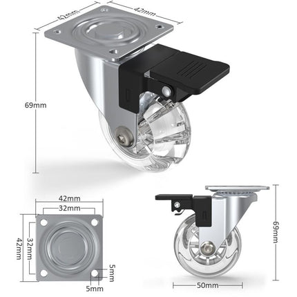 4 pcs Set Furniture Casters With Brakes, 360° Swivel Casters, Up To 600Kg, No Marks On The Floor, Screws Included.
