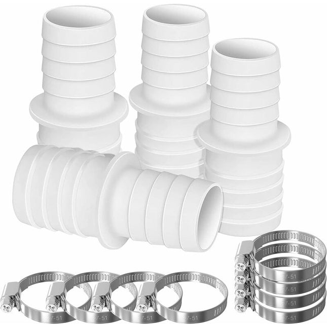 4 X Hose Connectors, Swimming Pool Hose Adapter Set With 8 Hose Adapter Clamps (32Mm To 38Mm Diameter).