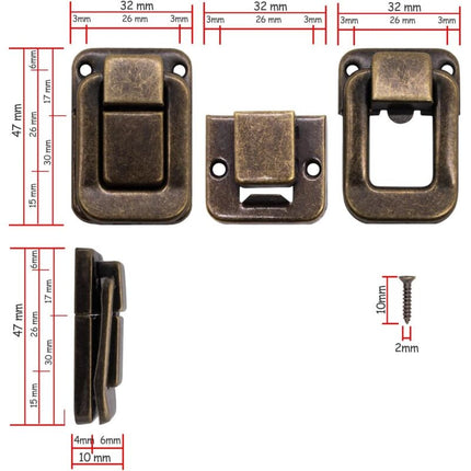 4 pcs U-Shaped Clasps For Chests, Boxes, Chests, Vintage Design In Brass 47 X 32 Mm, Bronze, Copper.